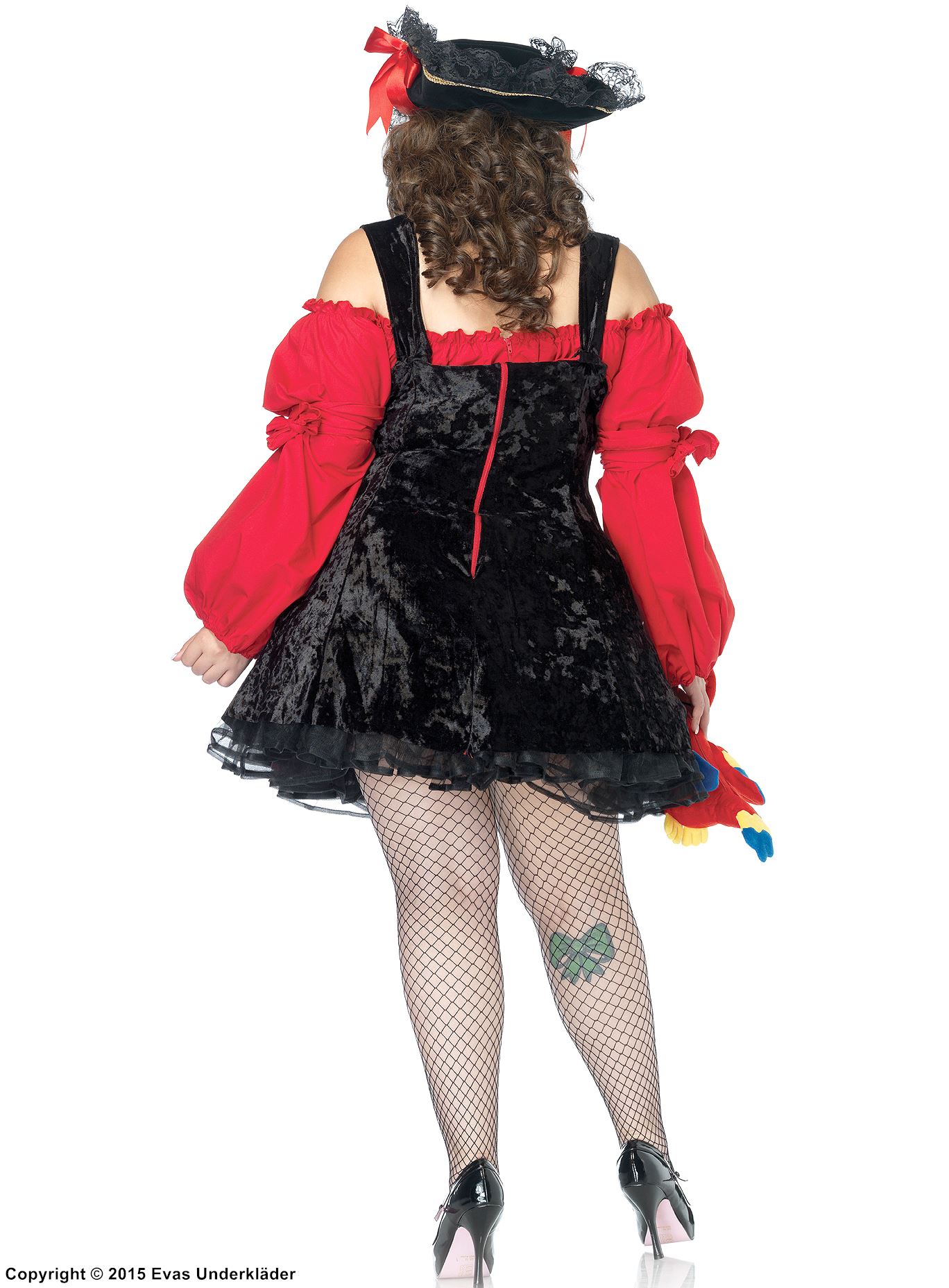 Weiblicher Pirat, Kostüm-Kleid, Schnürung, Rüschen, Cold Shoulder, Samt, XL bis 4XL